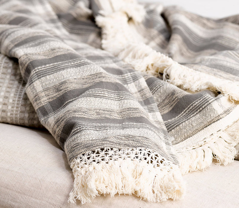 Villa by Classic Home Karlie Gray Ivory Throw Blanket - Image 3