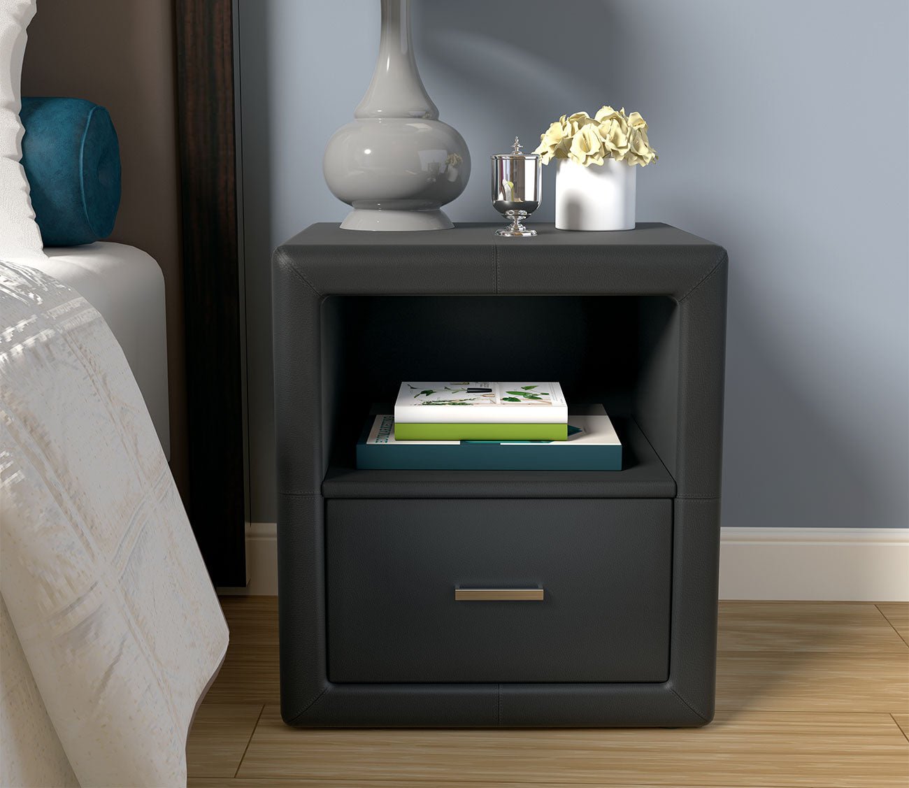 Kristal Faux Leather Upholstered Nightstand by Arkotec