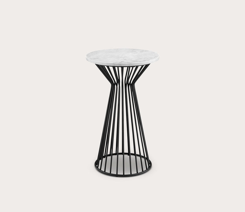 Madison Park Marbury White Marble Pedestal Accent Table - Image 2