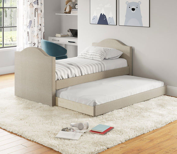 Megan White Linen Fabric Daybed with Trundle by Arkotec