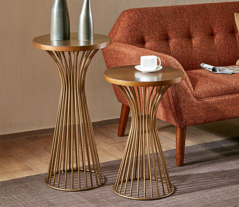Ink & Ivy Mercer Bronze Metal Round Pedestal Accent Table - Image 1