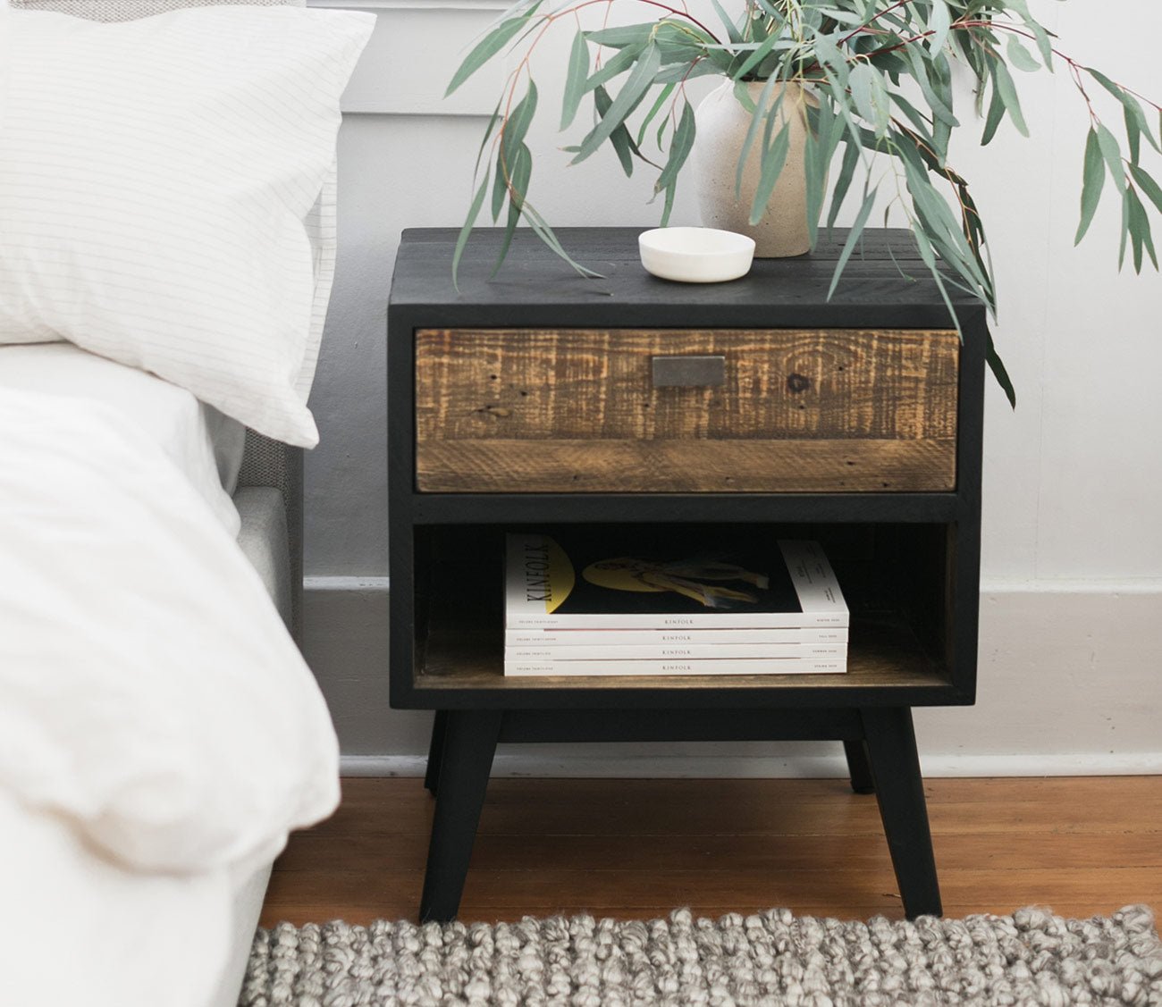Nova Black Solid Wood 1-Drawer Nightstand by Moe's Furniture