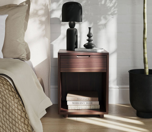 Moe's Furniture Osamu Walnut Wood 1Drawer Nightstand City Mattress