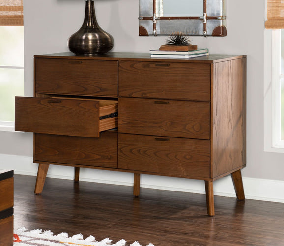 Reid Walnut Wood 6-Drawer Double Dresser by Linon