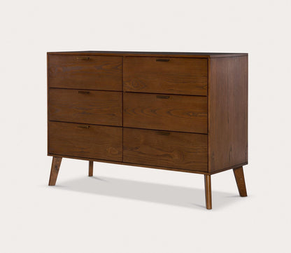 Reid Walnut Wood 6-Drawer Double Dresser by Linon