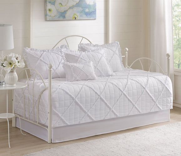 Rosie White Ruffle Quilted 6-Piece Daybed Cover Set by Madison Park