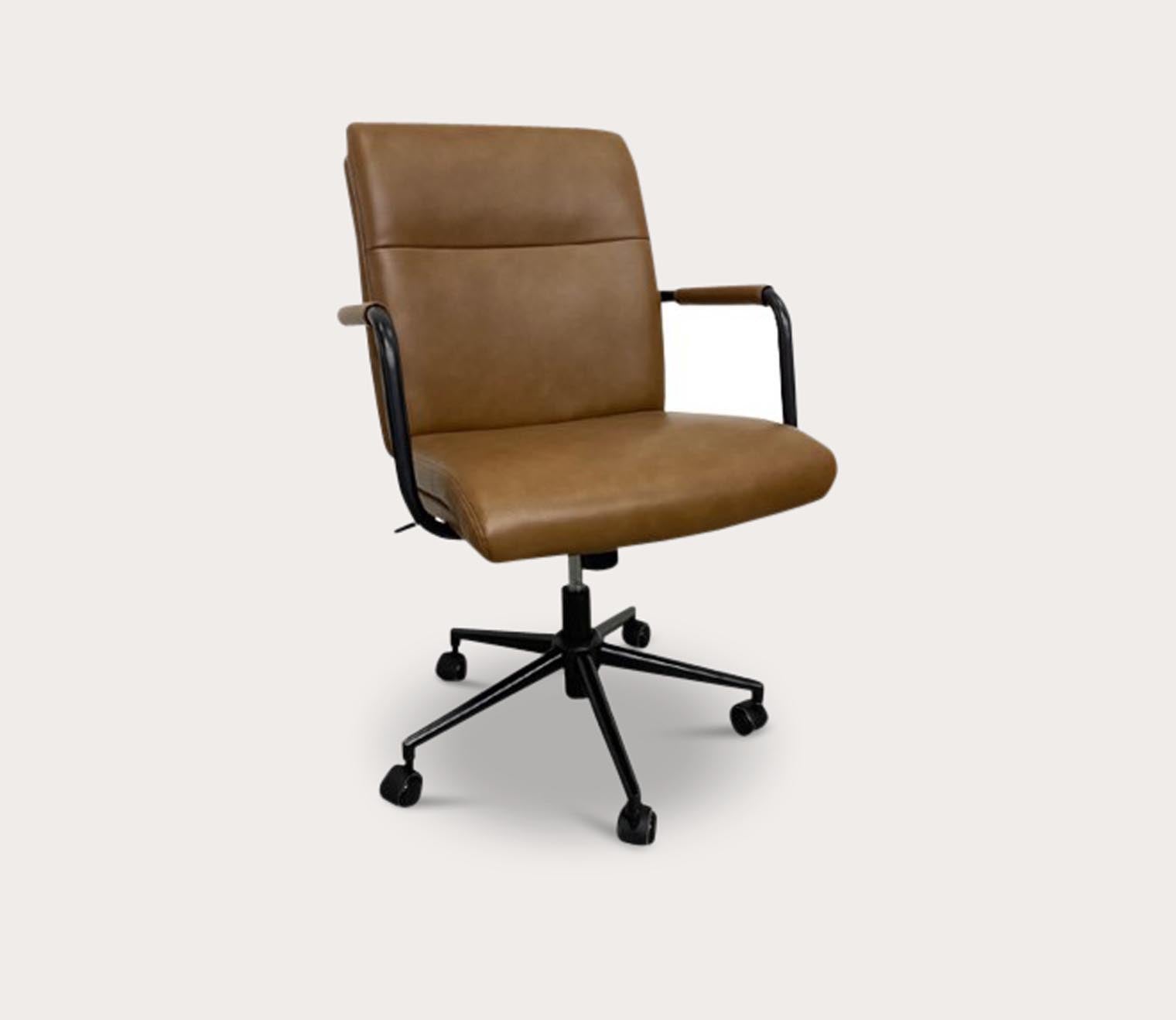 Sawyer Cognac Faux Leather Upholstered Metal Arm Task Chair by Legacy Classic