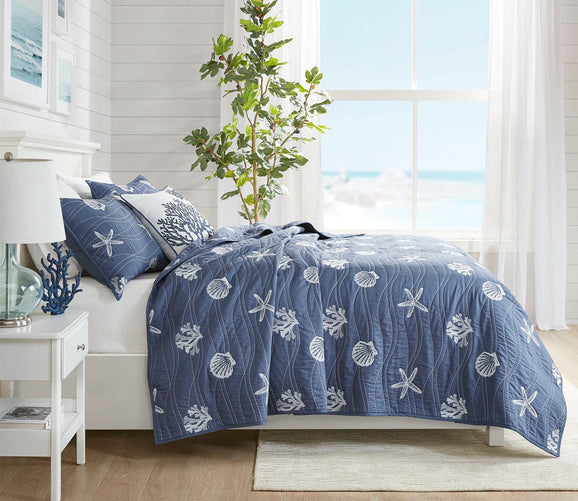 Seaside Embroidered Cotton 4-Piece Coverlet Set by Harbor House