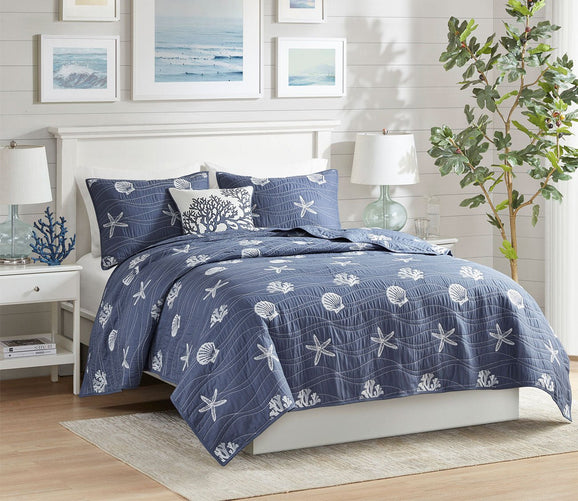Seaside Embroidered Cotton 4-Piece Coverlet Set by Harbor House