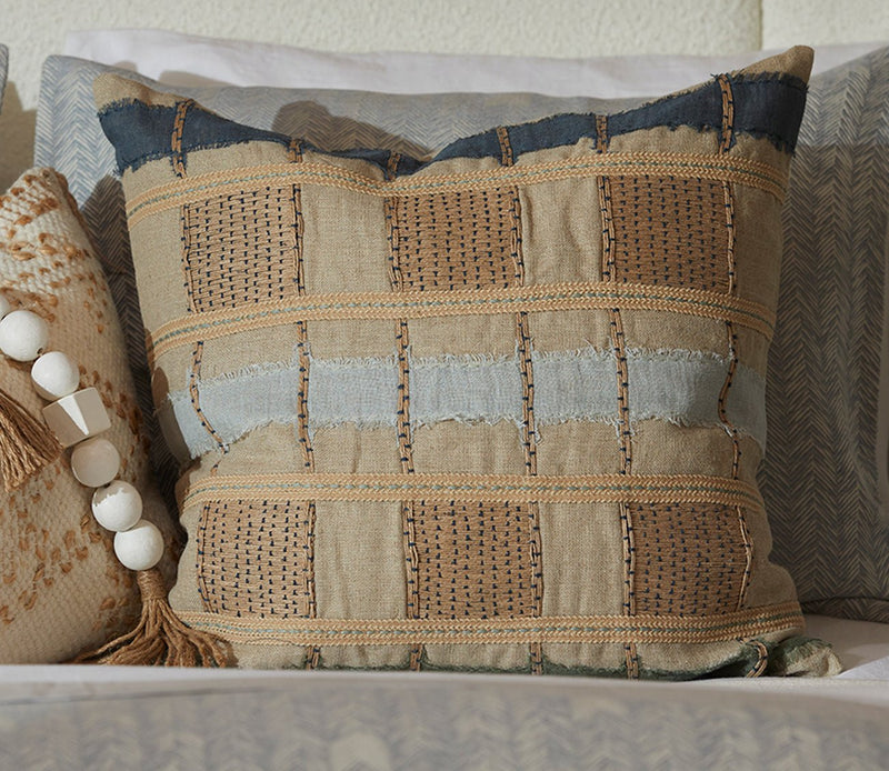 Villa by Classic Home Stratton Natural Blue Multi Throw Pillow - Image 1