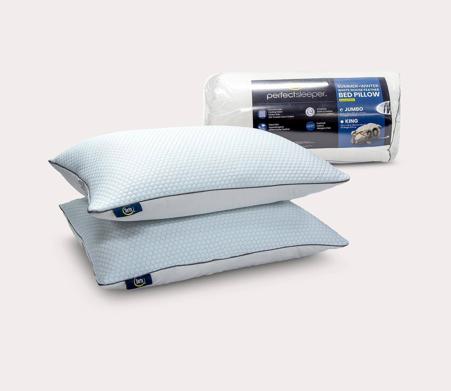Summer and Winter White Goose Feather Pillow 2-Pack by Serta