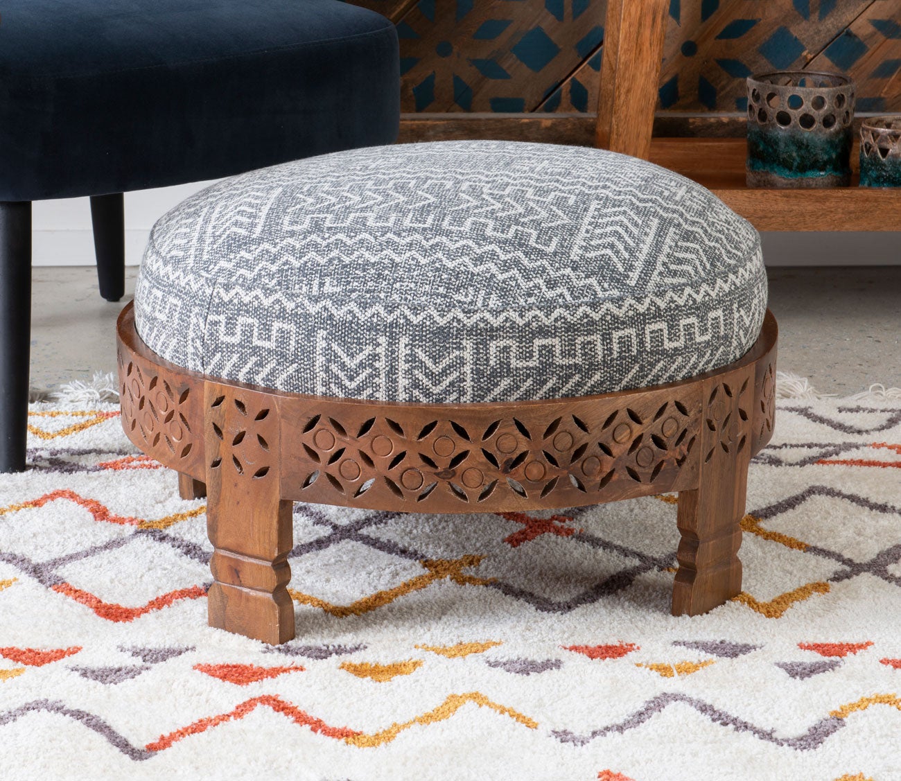 Taini Round Upholstered Wood Ottoman by Powell