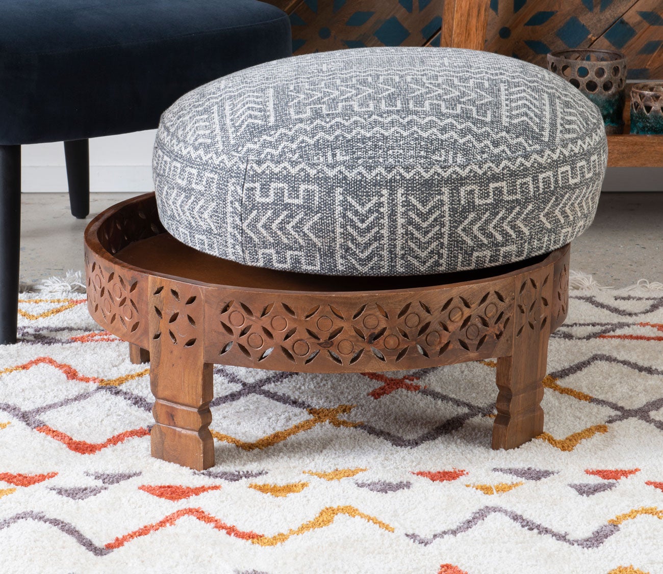 Taini Round Upholstered Wood Ottoman by Powell