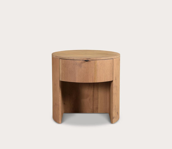 Theo Solid Oak Wood Round 1-Drawer Nightstand by Moe's Furniture