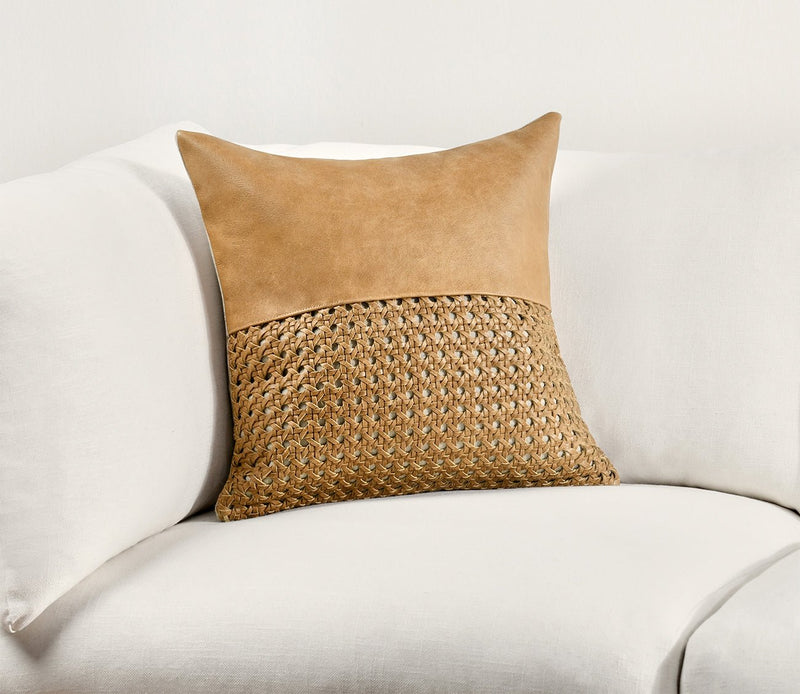 Villa by Classic Home Toscano Leather Chestnut Brown Throw Pillow - Image 2