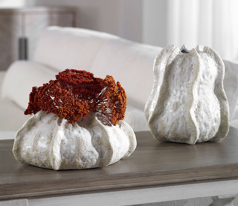 Uttermost Urchin Textured Ivory Vases Set of 2 - Image 1