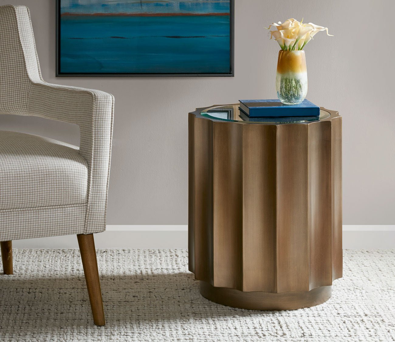 Valentina Bronze Round Scalloped Accent Table by Madison Park