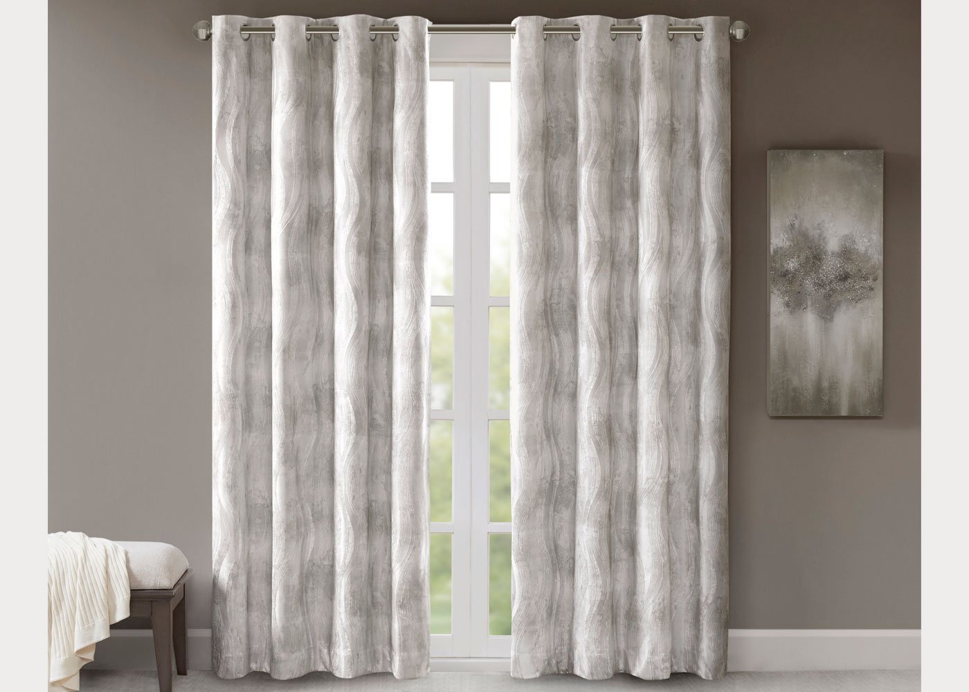 Victorio Printed Jacquard Total Blackout Grommet Top Curtain Panel by SunSmart