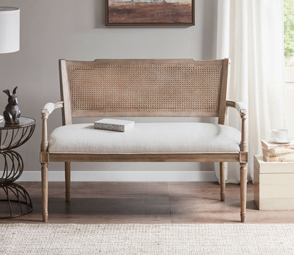 Willshire Rattan Inset Beige Upholstered Settee by Madison Park